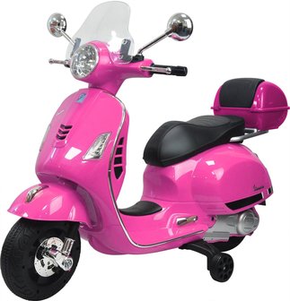 Elektrische Kinderscooter Vespa Roze 12V met Windscherm, Koffer en Lederen zitting