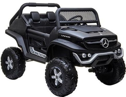 Elektrische Kinderauto Mercedes Benz Unimog Zwart 2 Persoons 4x4 met Mp4 Scherm en Afstandsbediening FULL OPTIONS