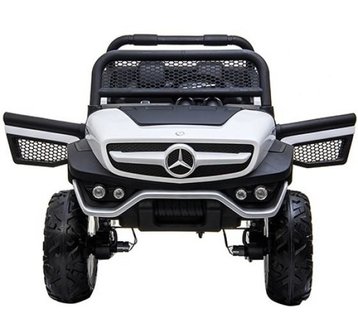 Elektrische Kinderauto Mercedes Benz Unimog Wit 2 Persoons 4x4 met Mp4 Scherm en Afstandsbediening FULL OPTIONS