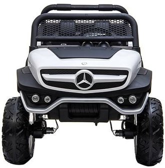 Elektrische Kinderauto Mercedes Benz Unimog Wit 2 Persoons 4x4 met Mp4 Scherm en Afstandsbediening FULL OPTIONS