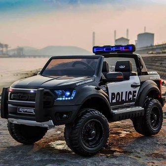 Elektrische Politie Kinderauto Ford Raptor Zwart 2 persoons 12V Met Afstandsbediening FULL OPTION