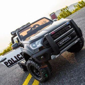Elektrische Politie Kinderauto Ford Raptor 4x4 Zwart 2 persoons 24V Met Afstandsbediening FULL OPTION