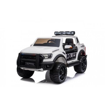 Elektrische Politie Kinderauto Ford Raptor 4x4 Wit 2 persoons 24V Met Afstandsbediening FULL OPTION