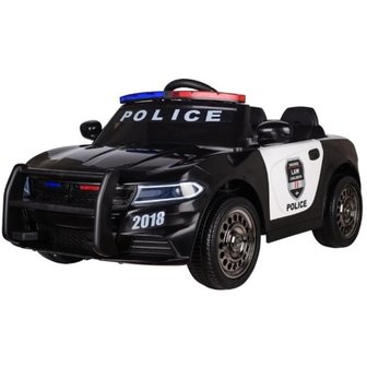 Elektrische Politie Kinderauto Zwart 12V met Afstandsbediening FULL OPTIONS