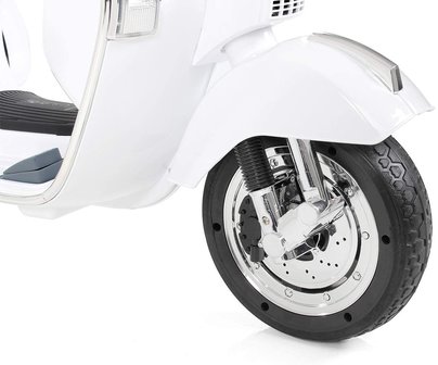 Elektrische Kinderscooter Vespa PX150 Piaggio Wit 12V met Koffer en Lederen zitting 