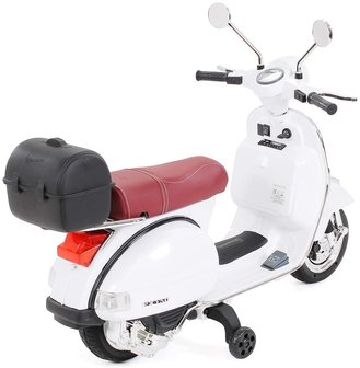 Elektrische Kinderscooter Vespa PX150 Piaggio Wit 12V met Koffer en Lederen zitting 