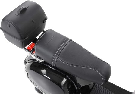 Elektrische Kinderscooter Vespa PX150 Piaggio Zwart 12V met Koffer en Lederen zitting 