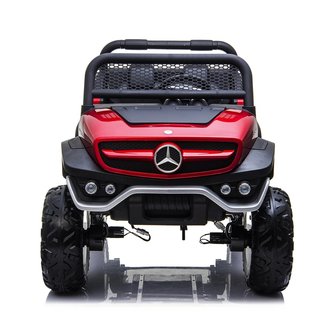 Elektrische Kinderauto Mercedes Benz Unimog Rood 2 Persoons 4x4 met Mp4 Scherm en Afstandsbediening FULL OPTIONS