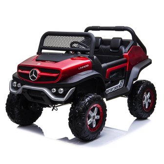 Elektrische Kinderauto Mercedes Benz Unimog Rood 2 Persoons 4x4 met Mp4 Scherm en Afstandsbediening FULL OPTIONS