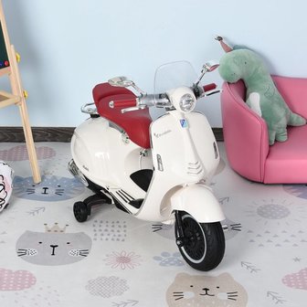 Elektrische Kinderscooter Vespa 946 Primavera GTS Wit 12V met Windscherm en Lederen zitting 