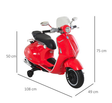 Elektrische Kinderscooter Vespa 946 Primavera GTS Rood 12V met Windscherm en Lederen zitting 