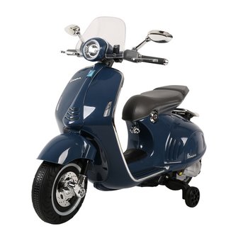 Elektrische Kinderscooter Vespa 946 Primavera GTS Blauw 12V met Windscherm en Lederen zitting 