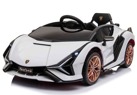 Elektrische Kinderauto Lamborghini Sian Wit 12V Met Afstandsbediening EVA banden en metallic lak