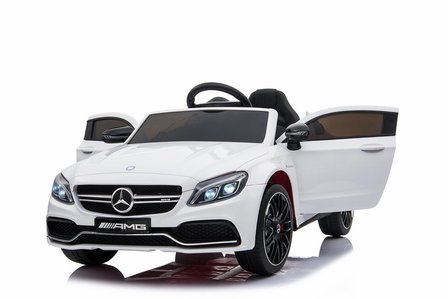 Elektrische Kinderauto Mercedes-Benz C63 AMG Wit 12V Met Afstandsbediening FULL OPTION