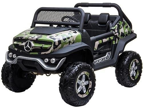 Elektrische Kinderauto Mercedes Benz Unimog Camouflage 2 Persoons 4x4 met Mp4 Scherm en Afstandsbediening FULL OPTIONS