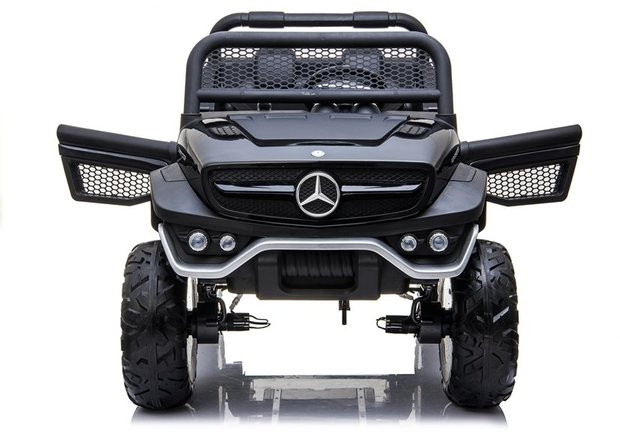 Elektrische Kinderauto Mercedes Benz Unimog Zwart 2 Persoons 4x4 met Mp4 Scherm en Afstandsbediening FULL OPTIONS