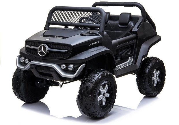 Elektrische Kinderauto Mercedes Benz Unimog Zwart 2 Persoons 4x4 met Mp4 Scherm en Afstandsbediening FULL OPTIONS