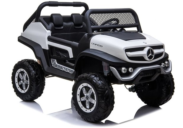 Elektrische Kinderauto Mercedes Benz Unimog Wit 2 Persoons 4x4 met Mp4 Scherm en Afstandsbediening FULL OPTIONS