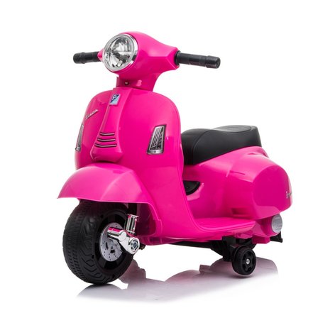 Elektrische Kinderscooter Vespa Roze 6V met Windscherm, Koffer en Lederen zitting