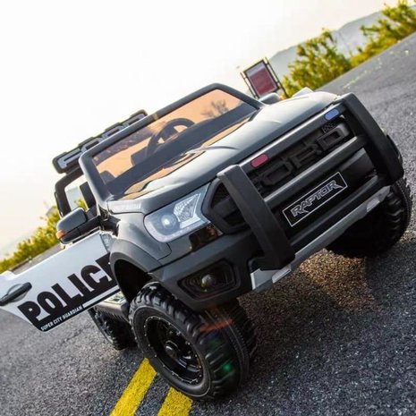 Elektrische Politie Kinderauto Ford Raptor Zwart 2 persoons 12V Met Afstandsbediening FULL OPTION