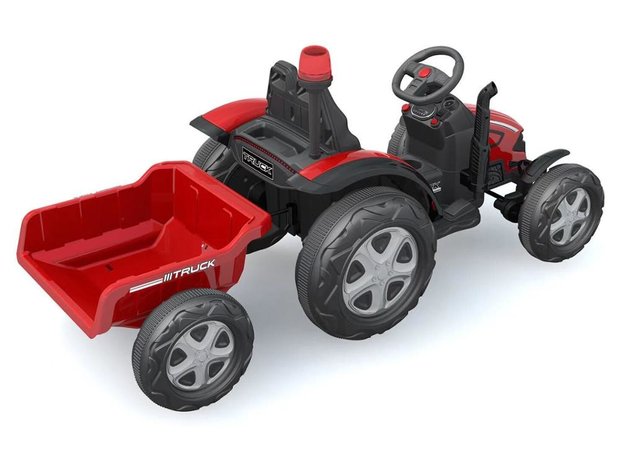Elektrische Kinderauto Tractor Rood met aanhangwagen 
