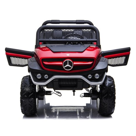 Elektrische Kinderauto Mercedes Benz Unimog Rood 2 Persoons 4x4 met Mp4 Scherm en Afstandsbediening FULL OPTIONS