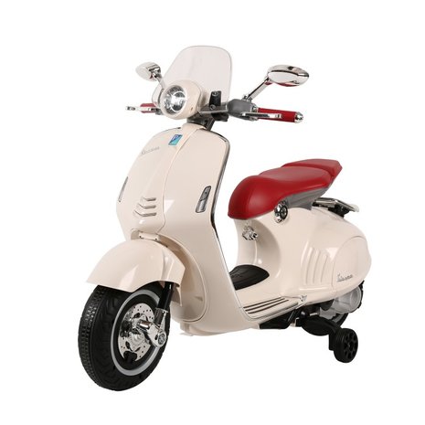 Elektrische Kinderscooter Vespa 946 Primavera GTS Wit 12V met Windscherm en Lederen zitting 