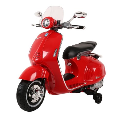 Elektrische Kinderscooter Vespa 946 Primavera GTS Rood 12V met Windscherm en Lederen zitting 