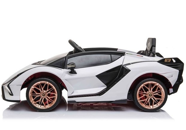 Elektrische Kinderauto Lamborghini Sian Wit 12V Met Afstandsbediening EVA banden en metallic lak