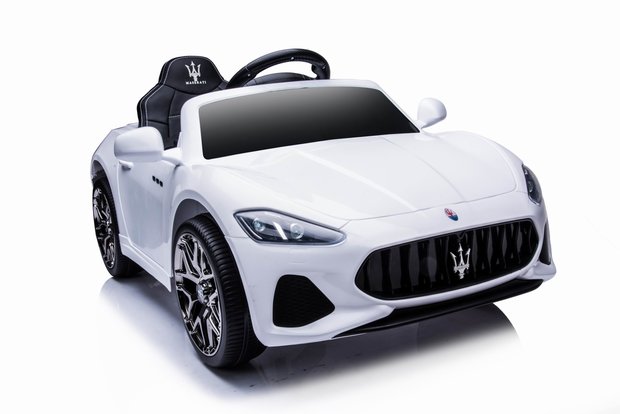 Elektrische Kinderauto Maserati Wit 12V Met Afstandsbediening en EVA banden en leren zitje 