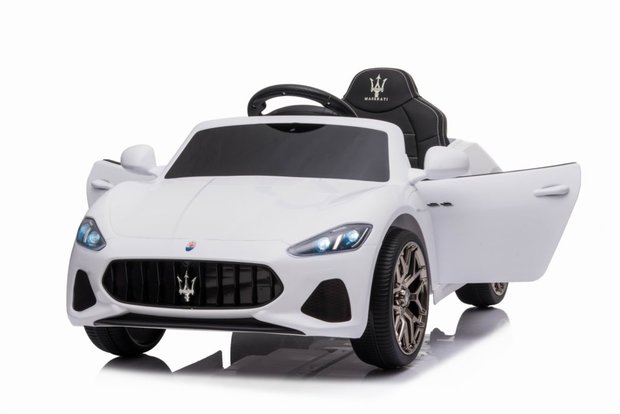 Elektrische Kinderauto Maserati Wit 12V Met Afstandsbediening en EVA banden en leren zitje 