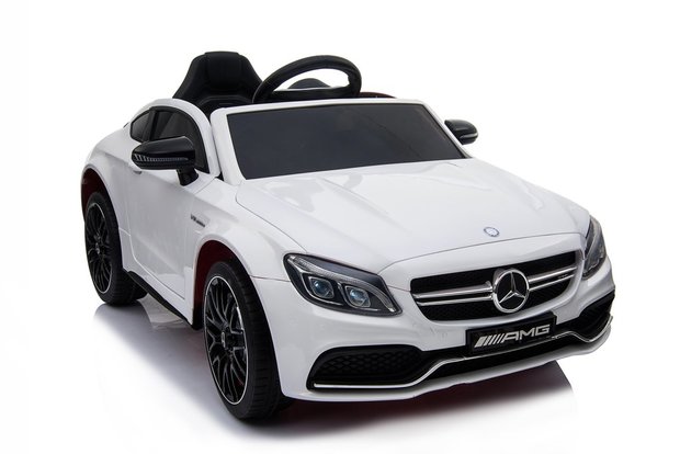 Elektrische Kinderauto Mercedes-Benz C63 AMG Wit 12V Met Afstandsbediening FULL OPTION