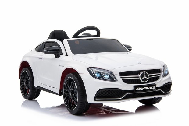 Elektrische Kinderauto Mercedes-Benz C63 AMG Wit 12V Met Afstandsbediening FULL OPTION