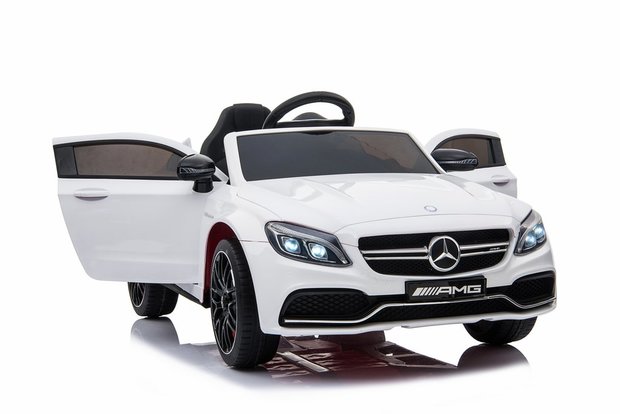Elektrische Kinderauto Mercedes-Benz C63 AMG Wit 12V Met Afstandsbediening FULL OPTION
